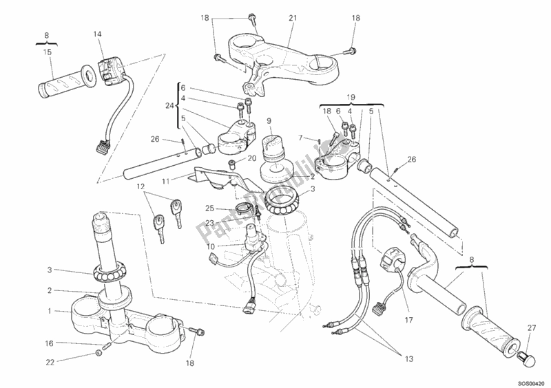 Tutte le parti per il Manubrio del Ducati Superbike 848 USA 2008